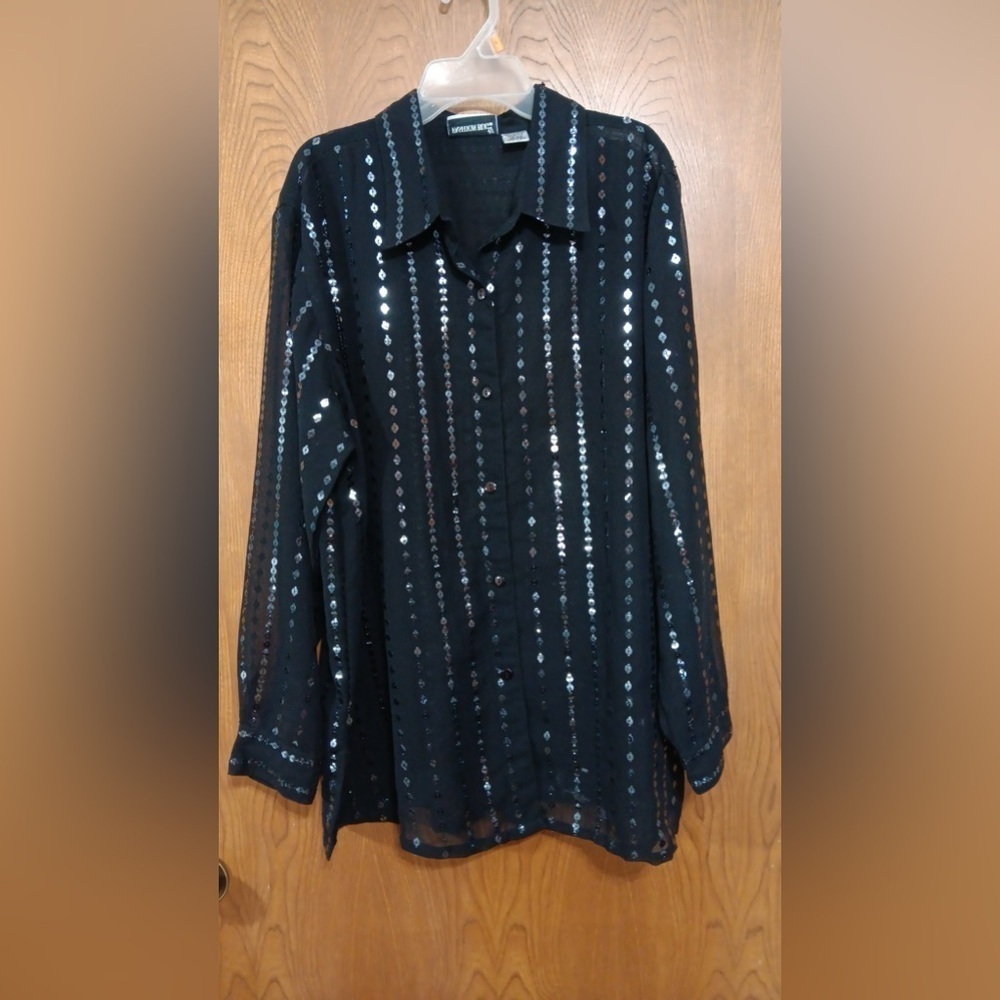 Fashion Bug Black Button Up L/S with Sequins